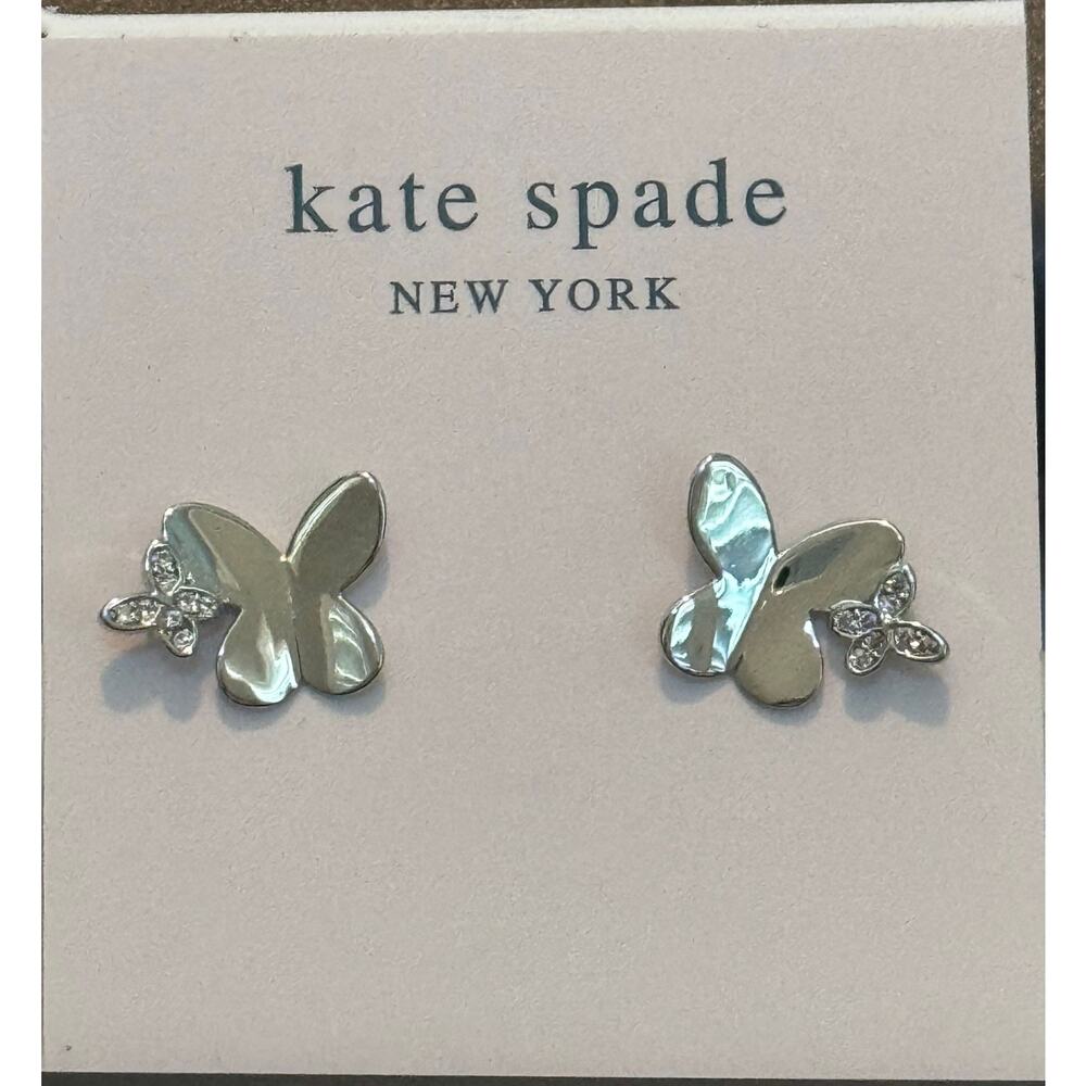 Kate Spade Silver In A Flutter Butterfly Earrings- New!